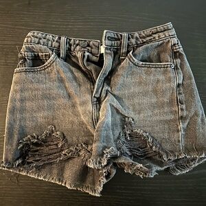 Black Distressed Jean Shorts with Frayed Hem